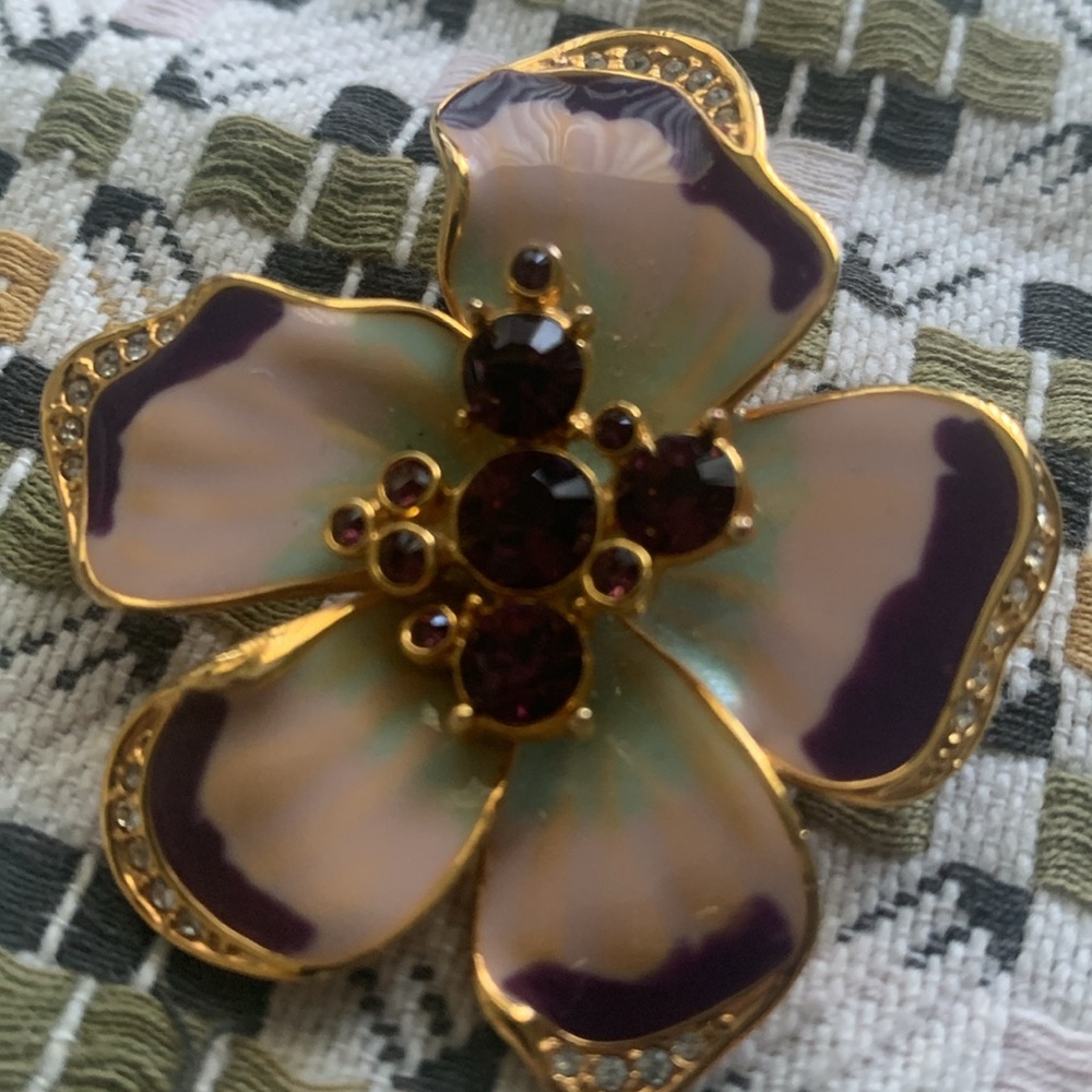 JBK Elegant Gold and Purple Floral Brooch